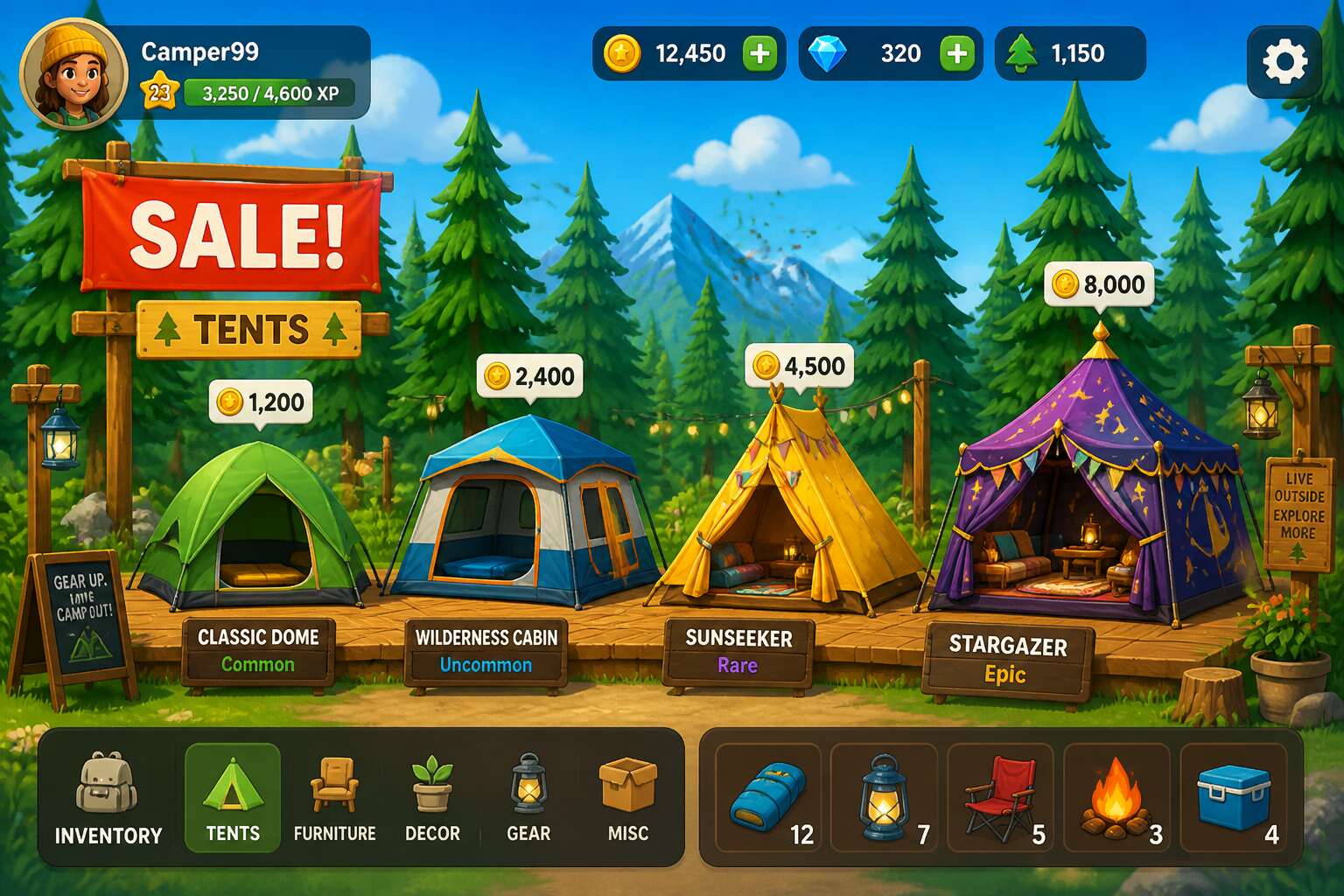 camping tents for sale game