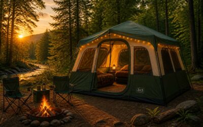 Camping tent 3×3, roomy enough for family and quick to assemble.