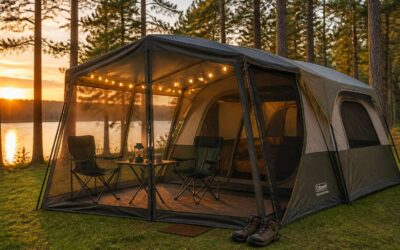 Camping tents with screen porch offer bug free comfort and fresh air.